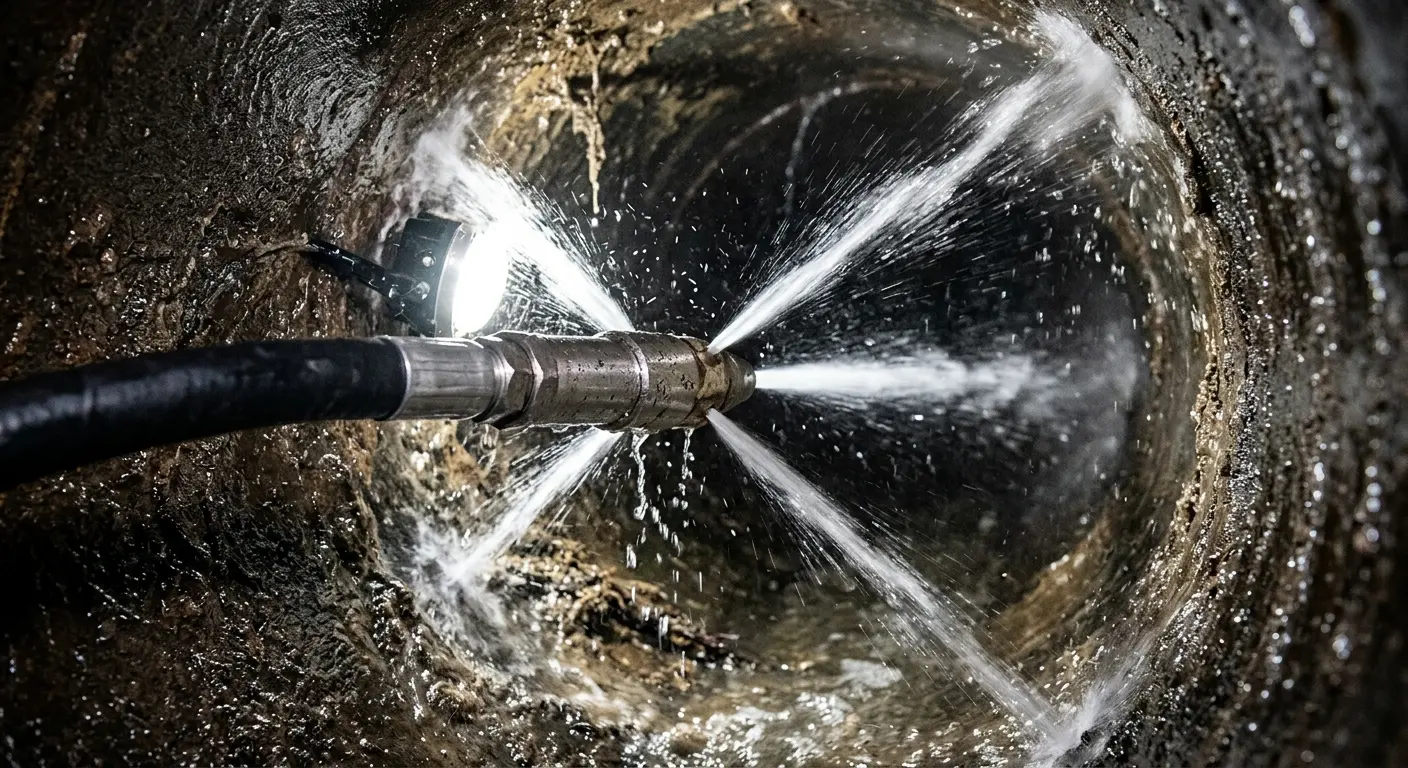 High-pressure hydro jetting nozzle cleaning sewer pipe for Sewer Cleanout in Apache Junction